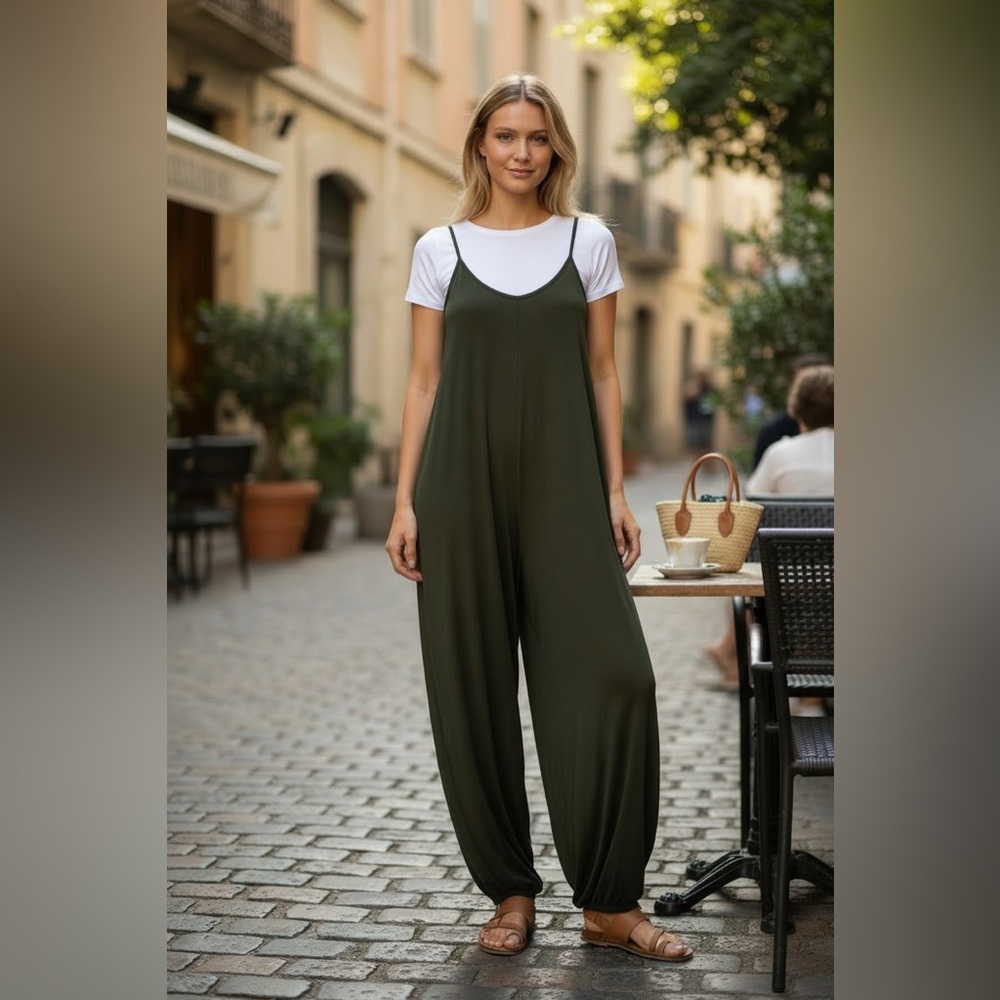 Dark Green Spaghetti Strap Jumpsuit